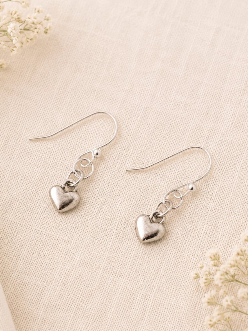 Dainty Antiqued Silver Mini Heart Dangle Earrings Romantic Minimal